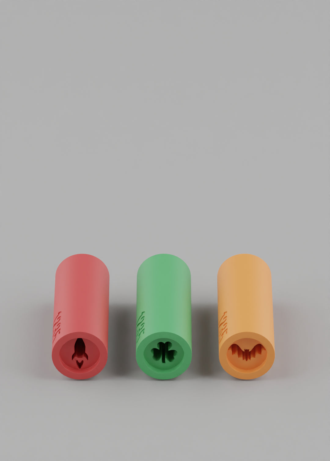 A rocket, shamrock, and bat custom filter tip